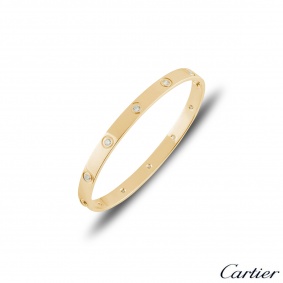 Cartier Yellow Gold Full Diamond Love Bracelet Size 16 B6040516